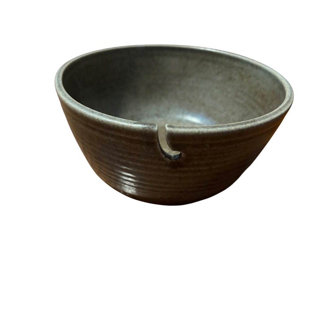 Studio Pottery Yarn Bowl Rustic Brown Speckled Glaze Handcrafted Stoneware 6in